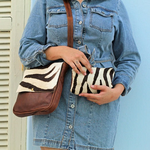 Zebra Leather Handbag Combo