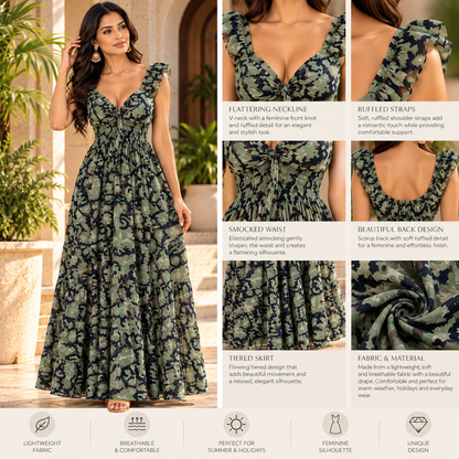 Olive Green & Black Camo Print Maxi Dress