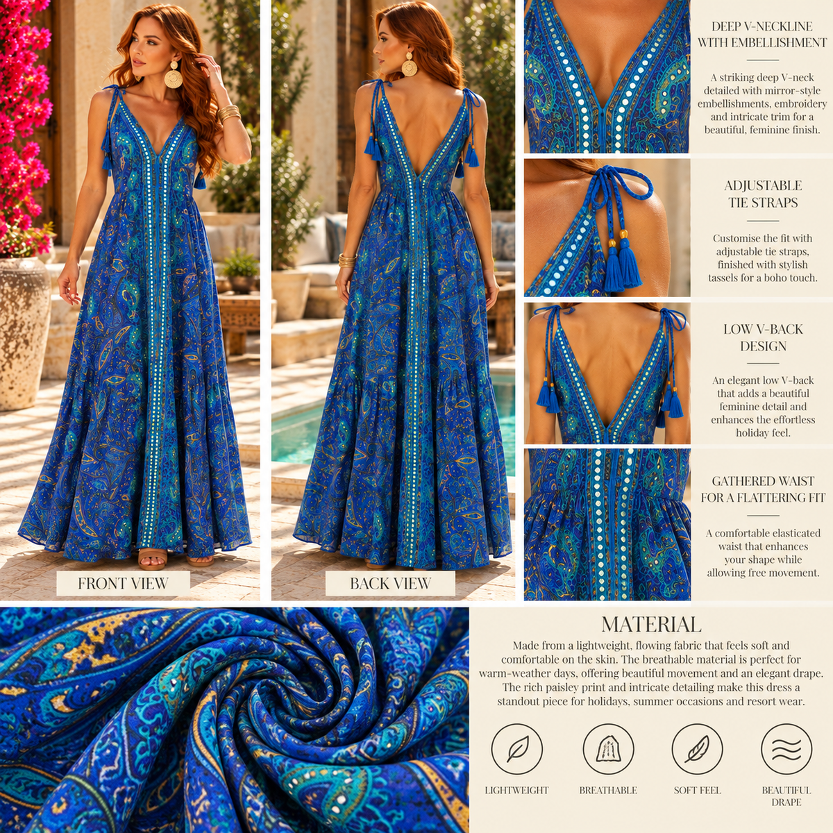 Sapphire Paisley Luxe Maxi Dress