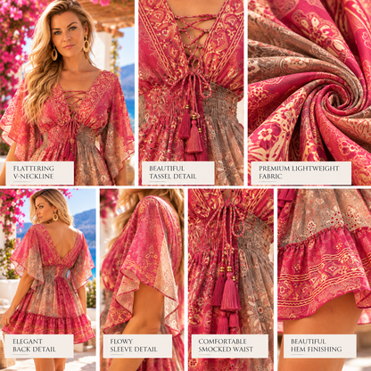 Pink & Magenta Silk Paisley Boho Dress