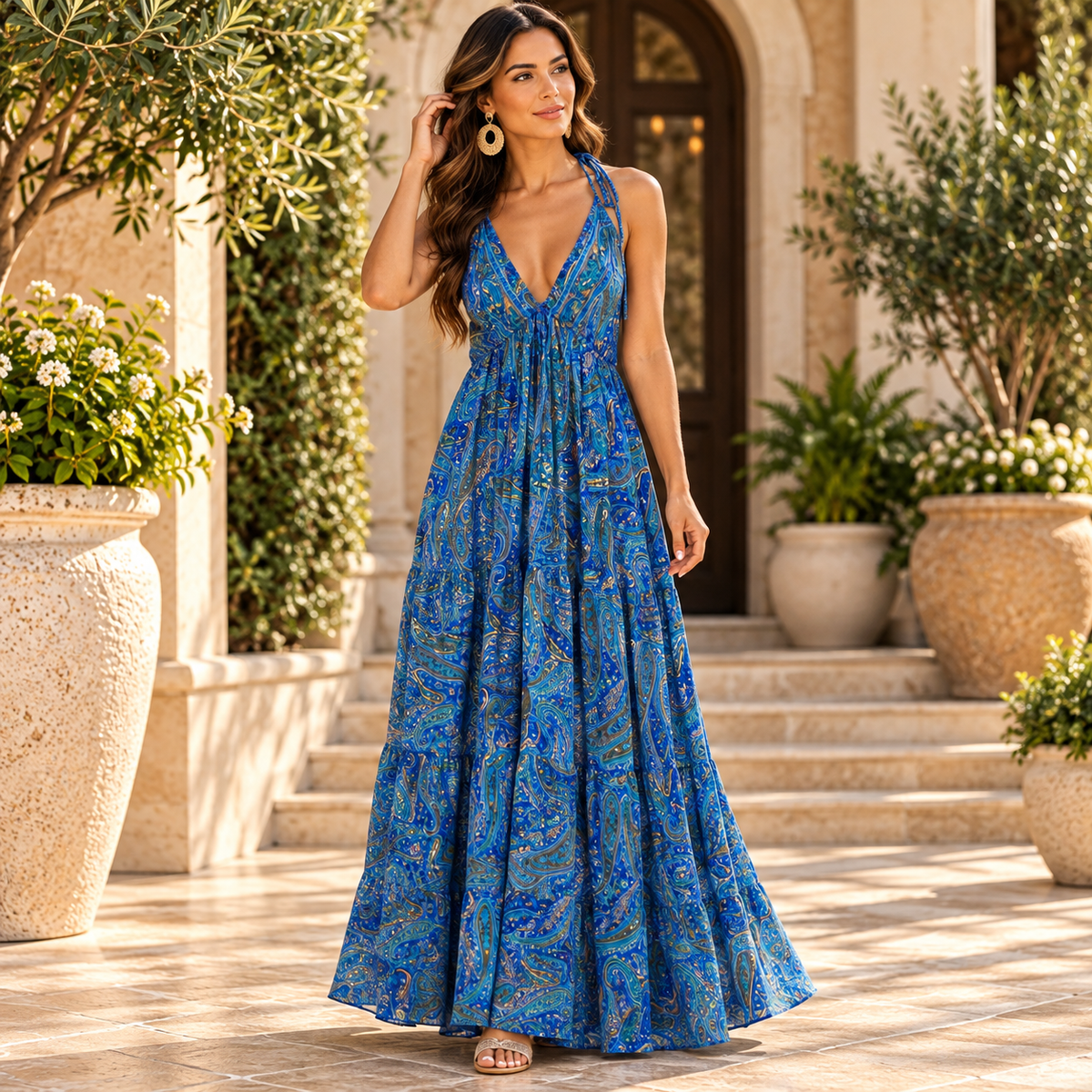 Royal Blue Paisley Maxi Dress