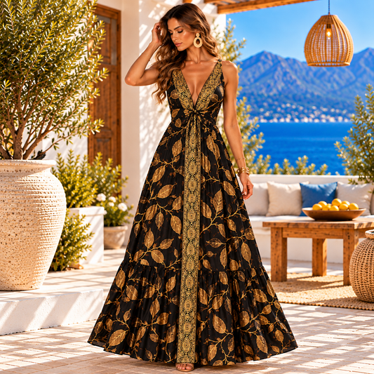Midnight Botanical Maxi Dress