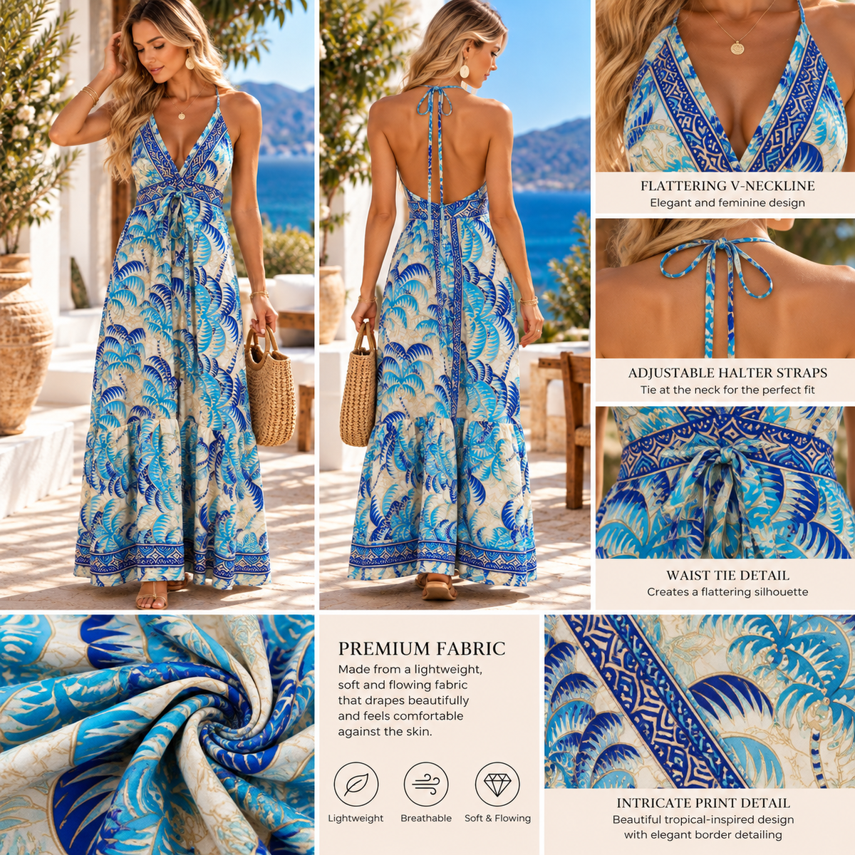 Coastal Palm Breeze Maxi Dress