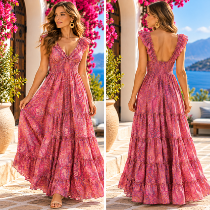 Pink Paisley Boho Maxi Dress
