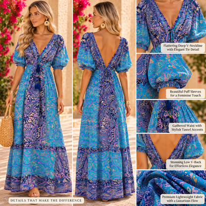 Turquoise, Blue & Pink Paisley Boho Dress