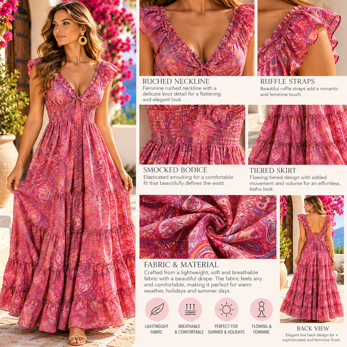 Pink Paisley Boho Maxi Dress