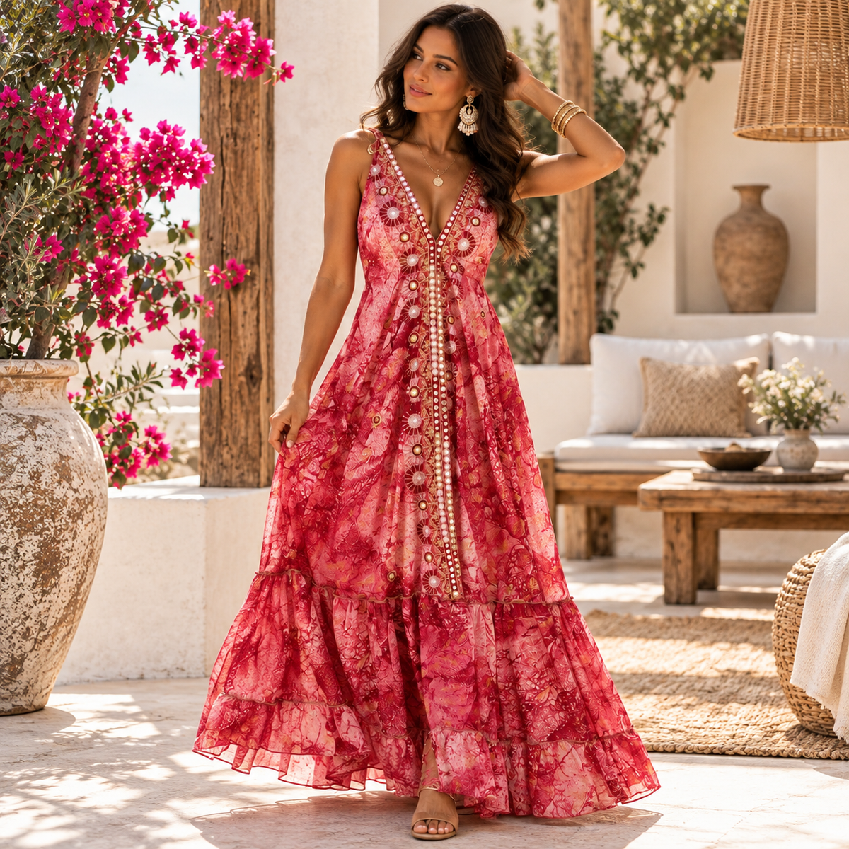 Rose Mirage Embellished Maxi Dress