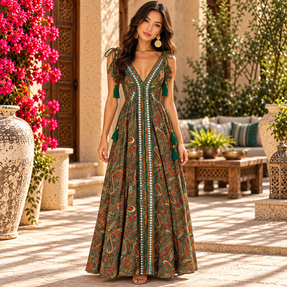 Emerald Paisley Luxe Maxi Dress