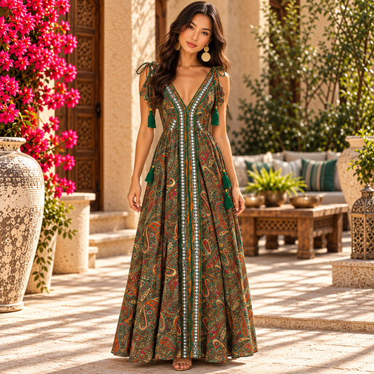 Emerald Paisley Luxe Maxi Dress