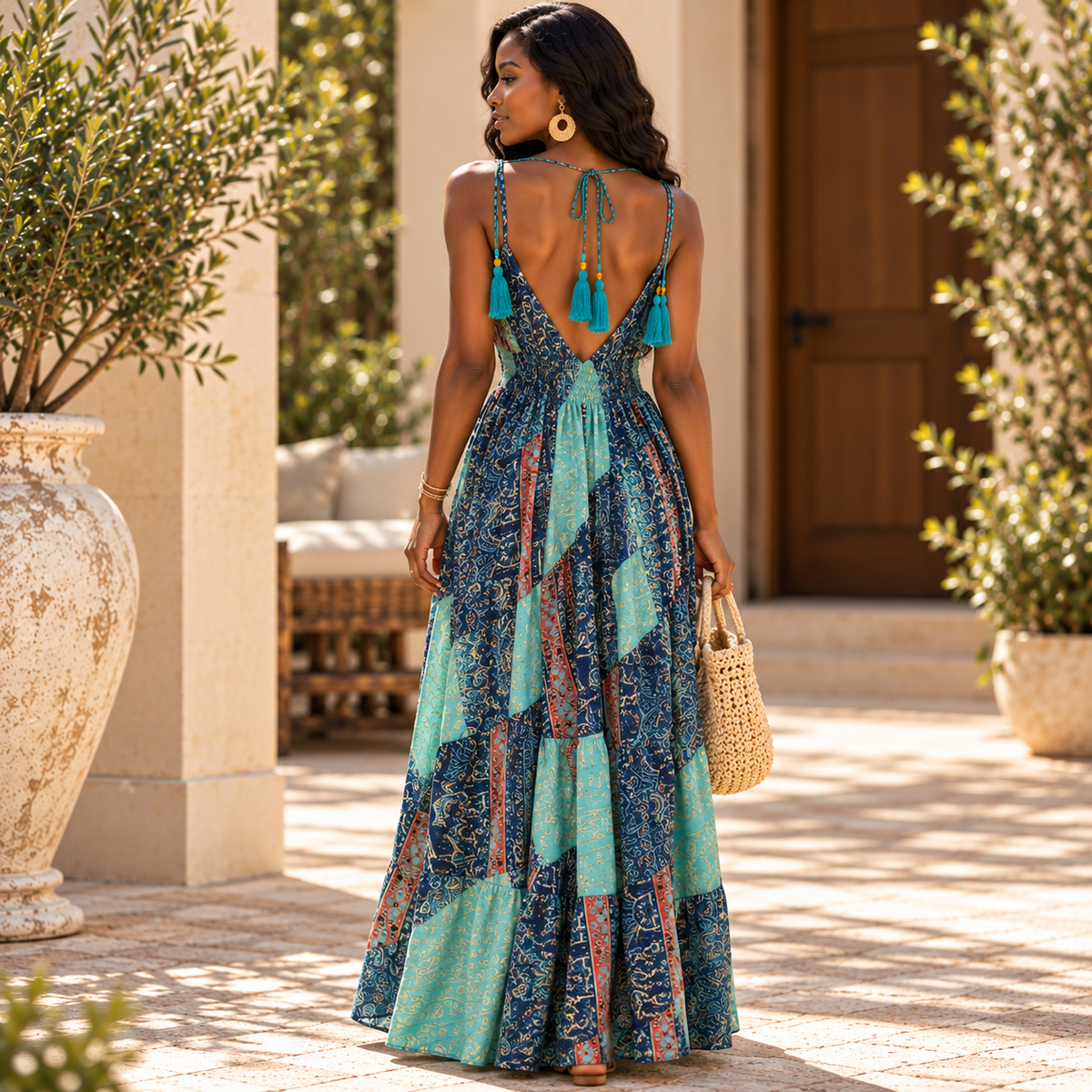 Turquoise Boho Paisley Maxi Dress