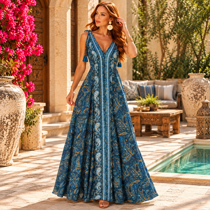 Sapphire Blue Paisley Maxi Dress