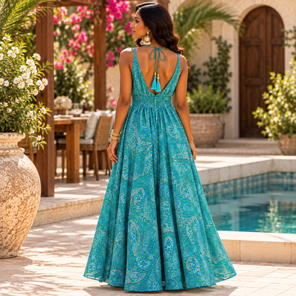 Turquoise Paisley Paradise Maxi Dress