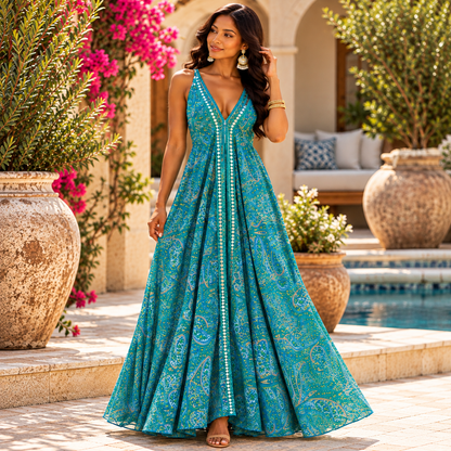 Turquoise Paisley Paradise Maxi Dress