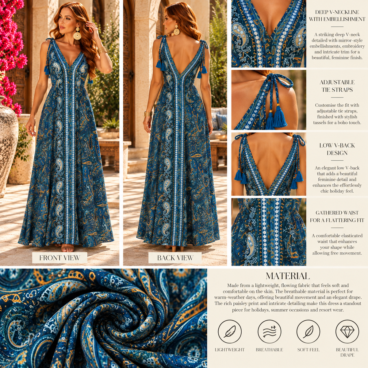 Sapphire Blue Paisley Maxi Dress
