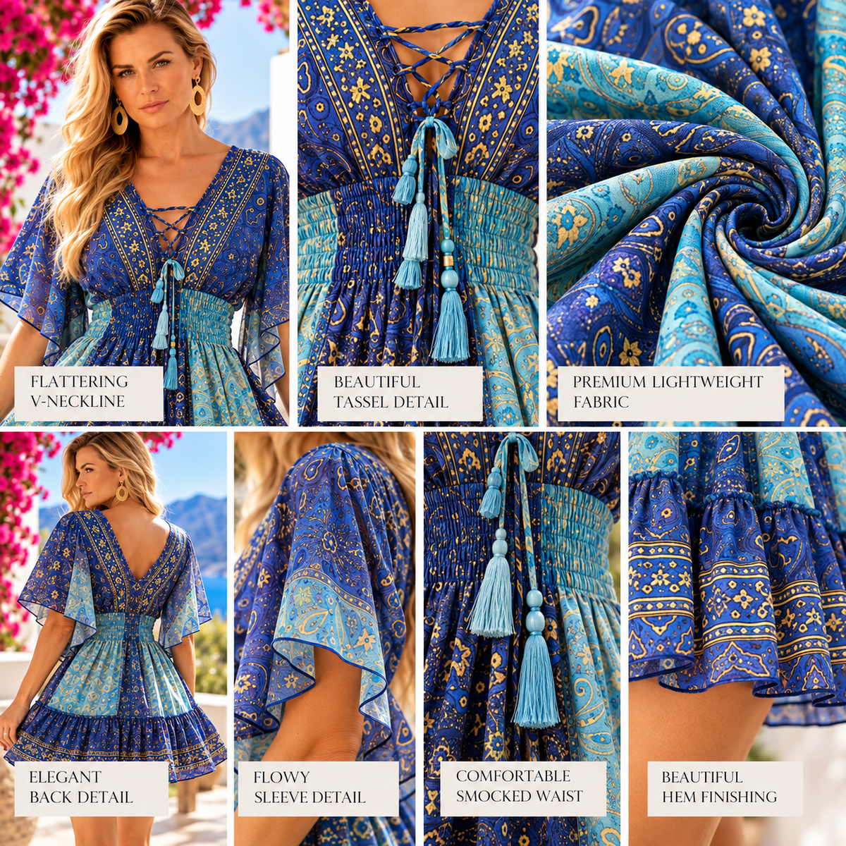 Blue & Turquoise Silk Paisley Boho Dress