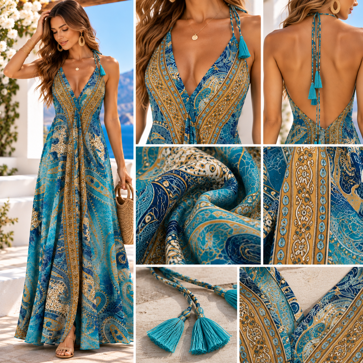 Santorini Turquoise Paisley Dress