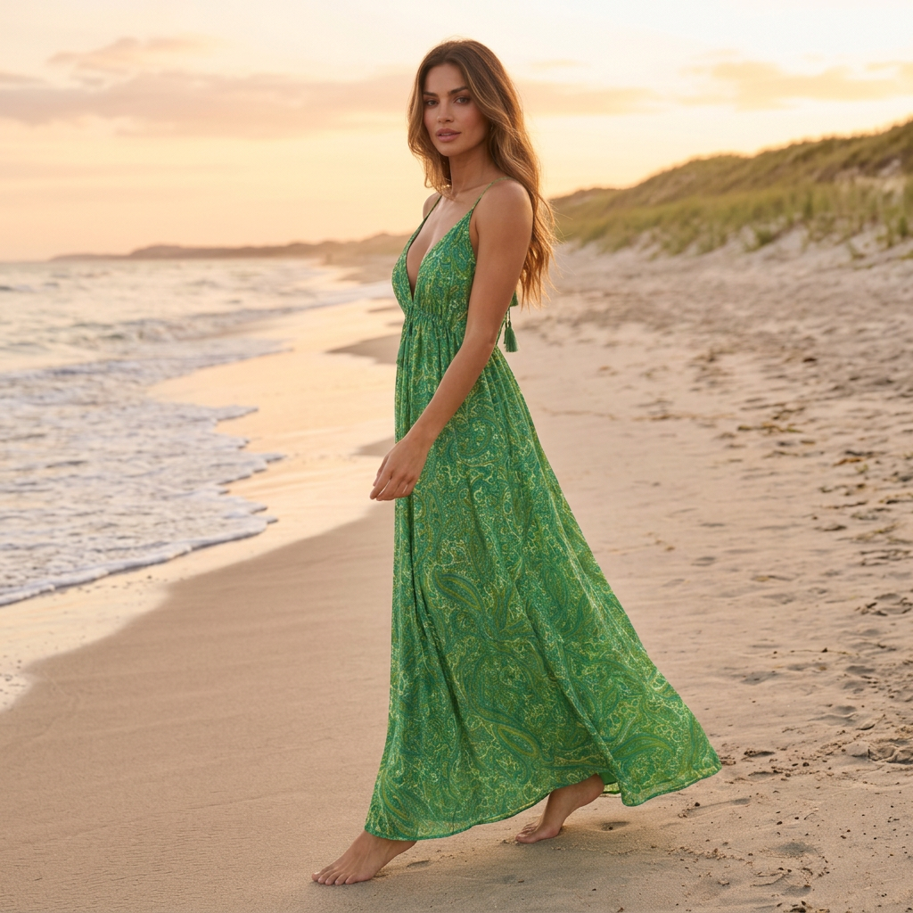 Green Paisley. Graceful Movement. Effortless Boho Elegance.