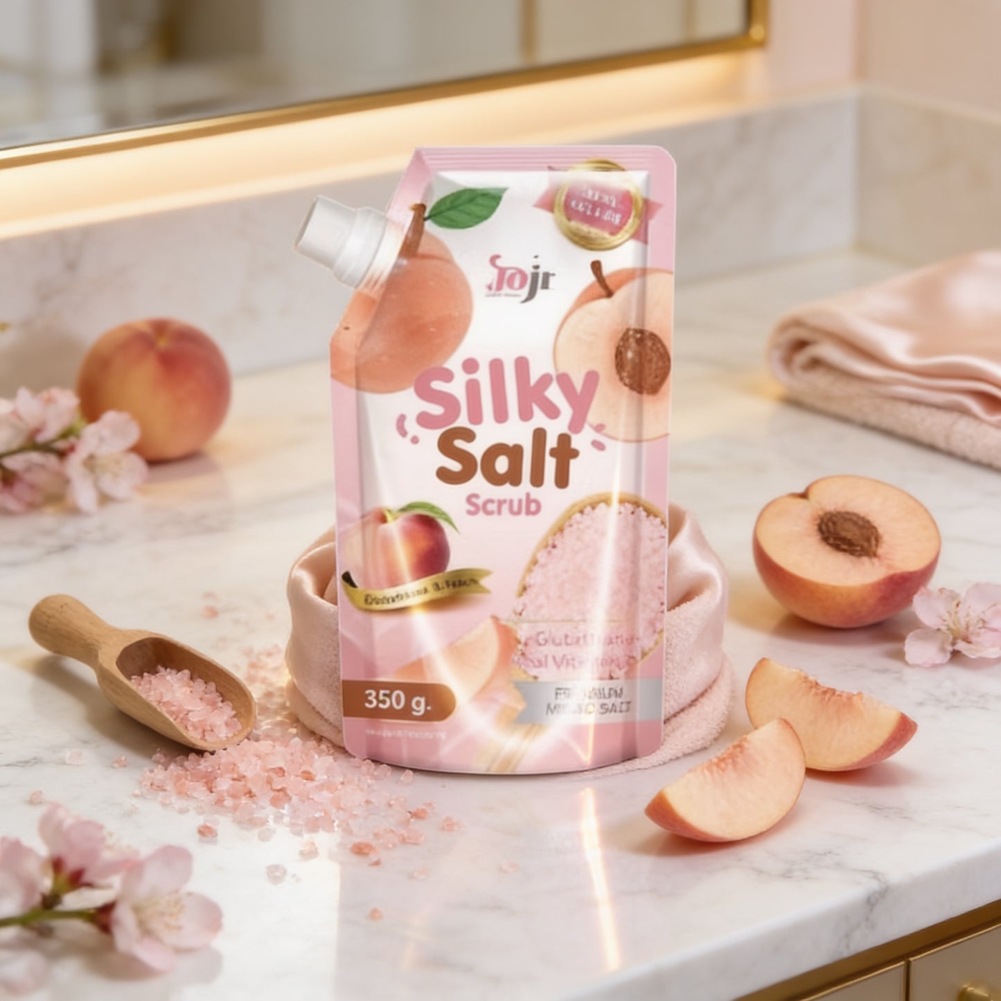 Silky Glutathione and Peach Salt Scrub